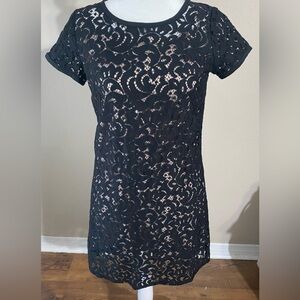 Loft Black Lace Dress With Flesh Nude Colored Lining Size 0